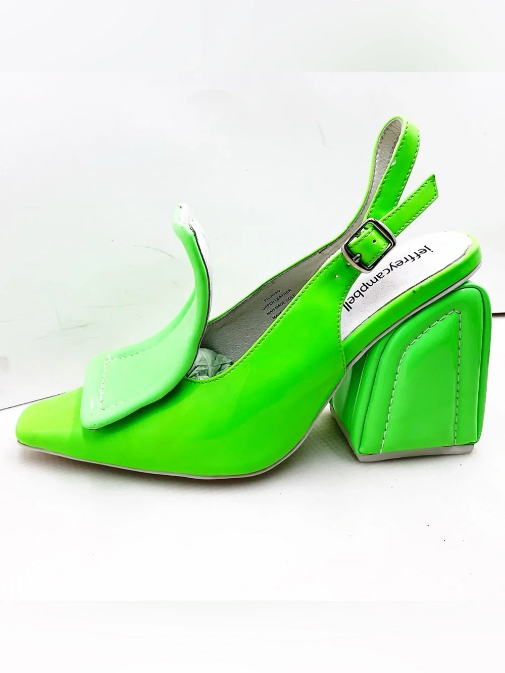 🆕{Jeffery Campbell} Picasso Neon Green Square-Toe Slingback Heels